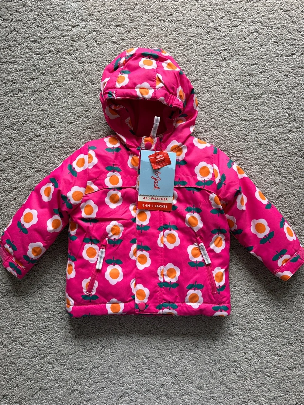 Cat & Jack 3-in-1 Snowplay Jacket All-Weather Coat Pink Floral Toddler Girl 18M